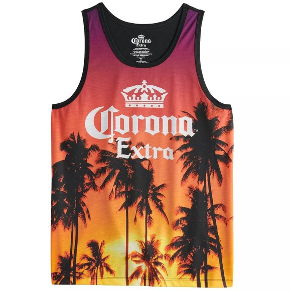 New! Corona Extra Tank Top T-Shirt Beer & Palm Trees Tropical Sunset - Picture 1 of 2